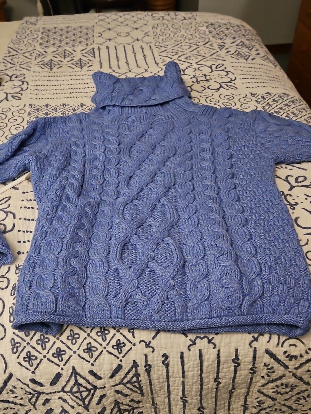 Classic Cable Knit Turtleneck Sweater in Blue